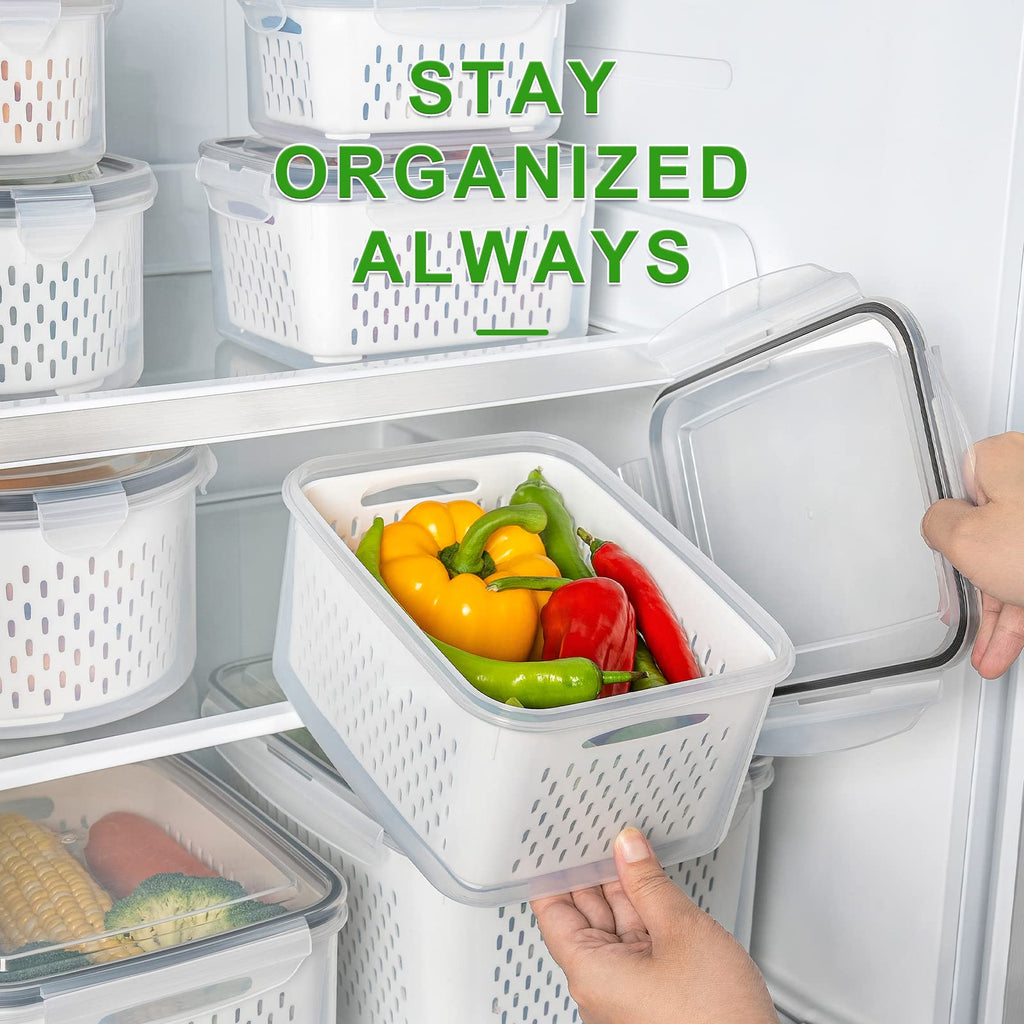 5-Piece Stackable Produce Storage Containers with Built-In Colanders