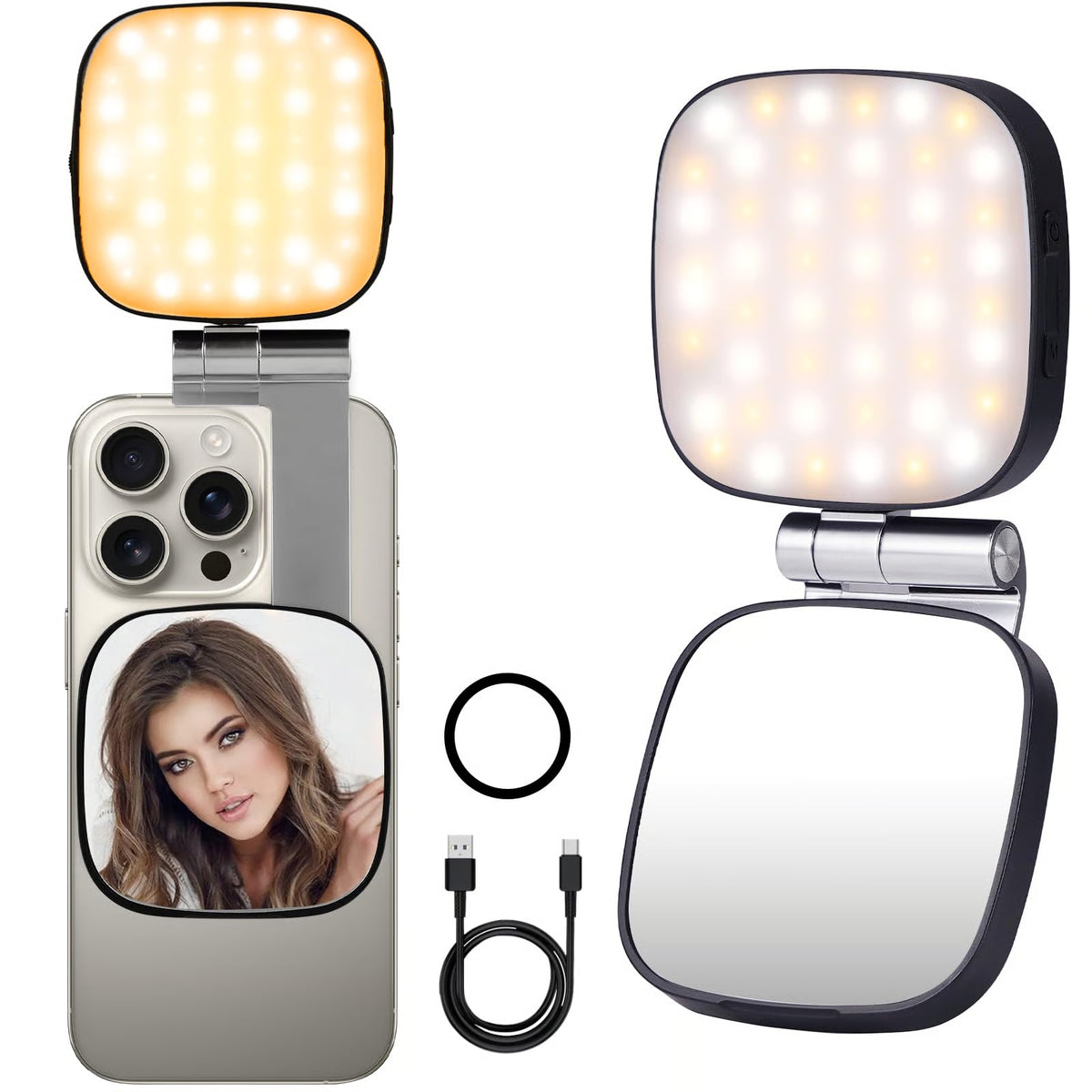 Foldable Magnetic Selfie Light with Mirror