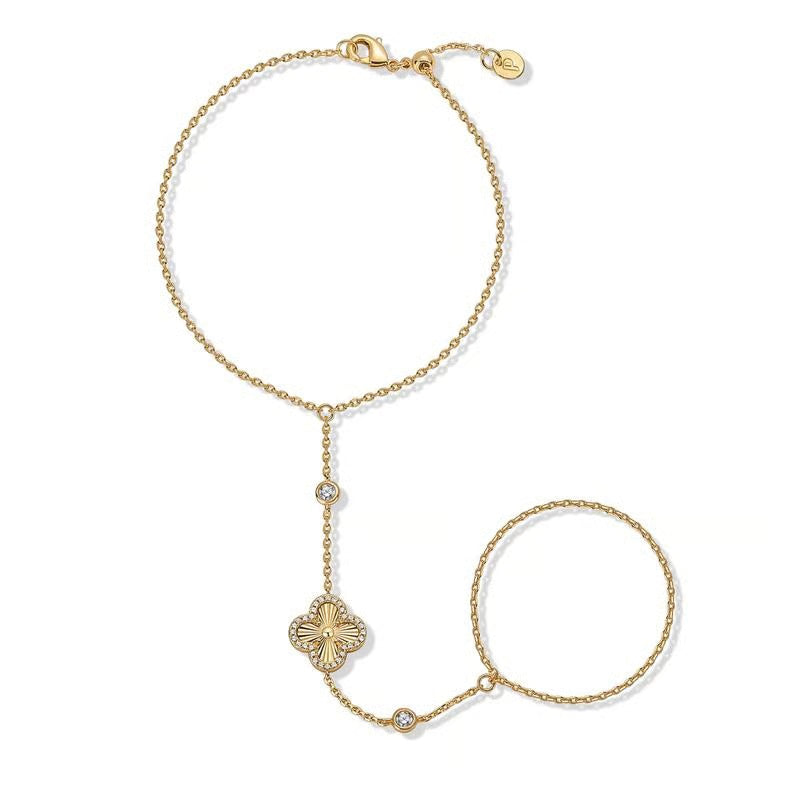 Four Leaf Clover Gold Hand Chain Bracelet