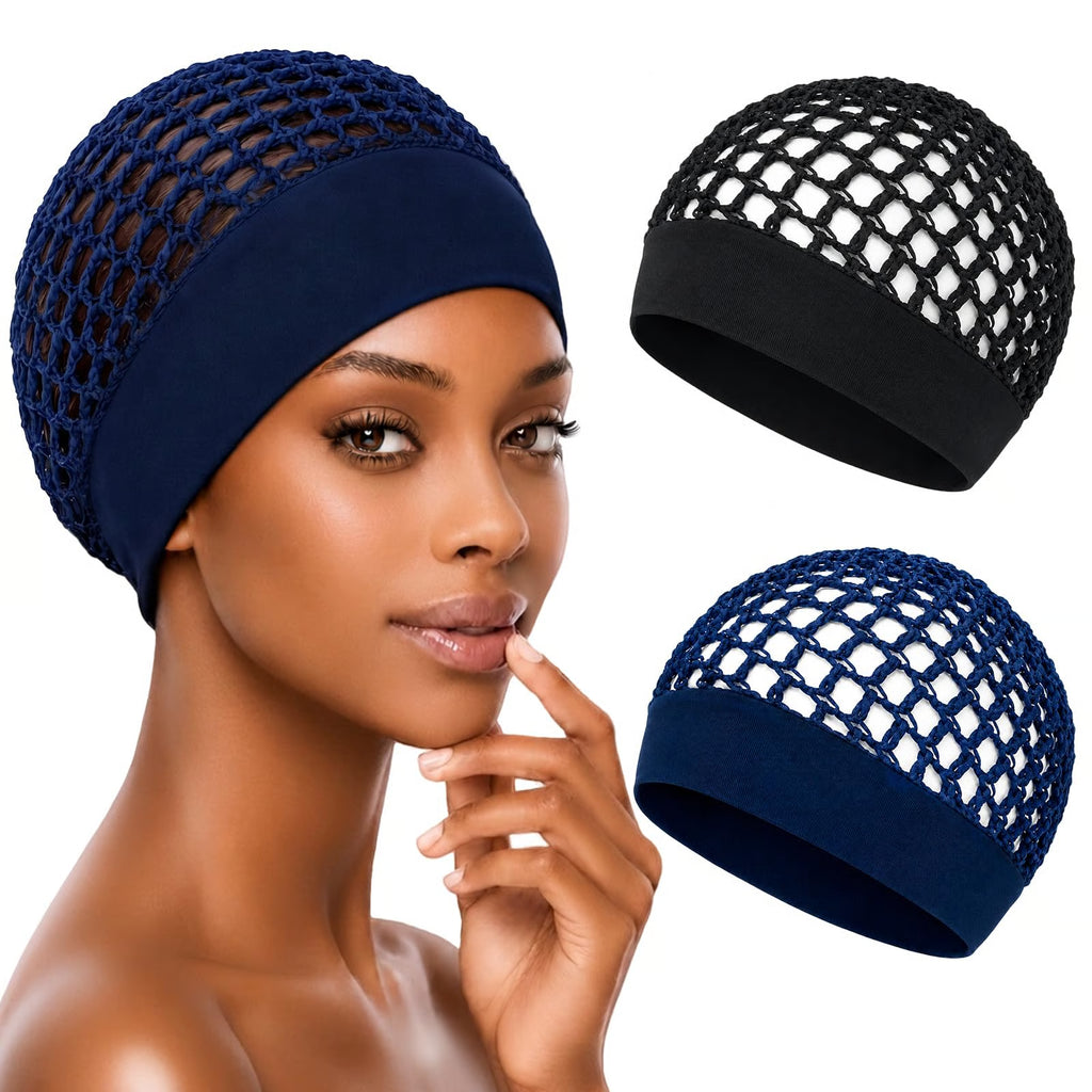 2-Pack Breathable Crochet Hair Nets for Sleeping with Ultra-Wide Soft Band