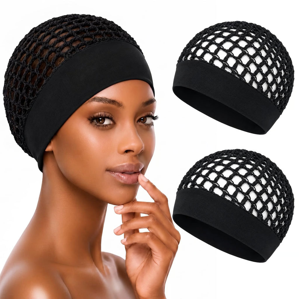 2-Pack Breathable Crochet Hair Nets for Sleeping with Ultra-Wide Soft Band