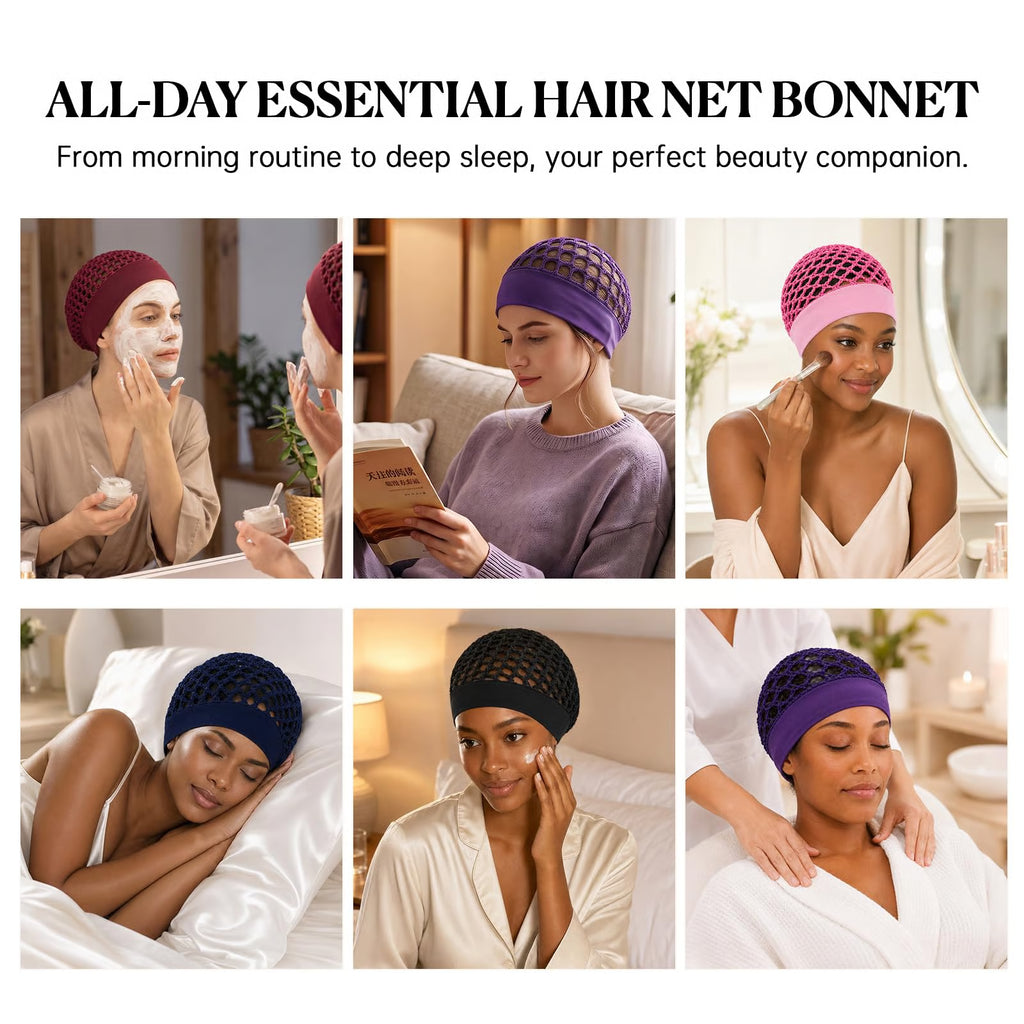 2-Pack Breathable Crochet Hair Nets for Sleeping with Ultra-Wide Soft Band