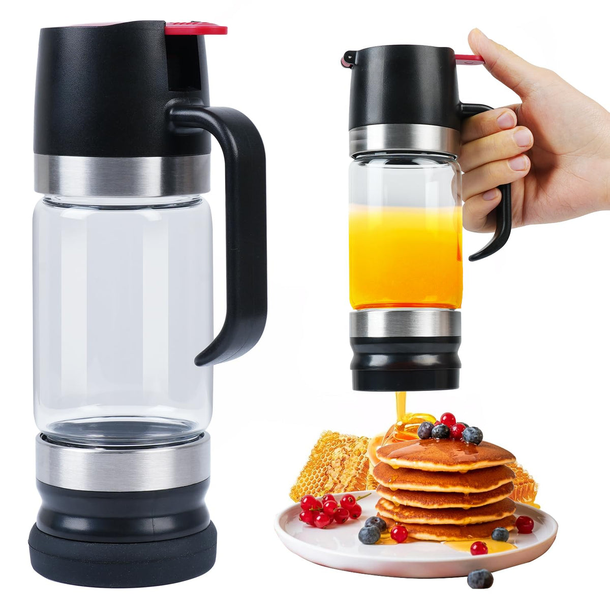 No-Drip Glass Honey & Syrup Dispenser with Stand