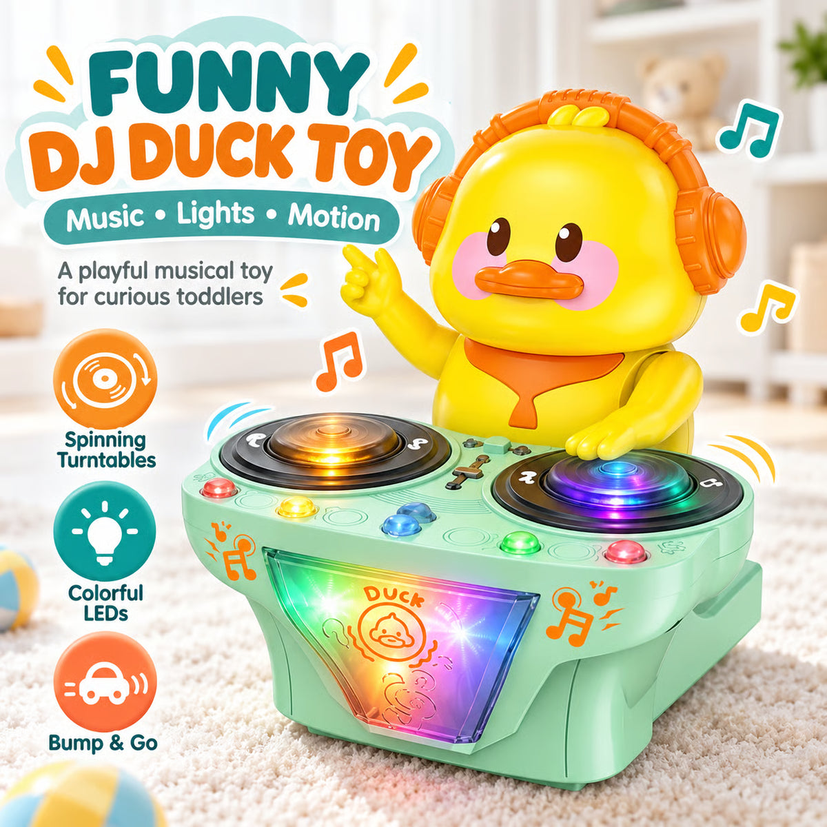 Musical DJ Toy for Toddlers – Duck or Pig Design