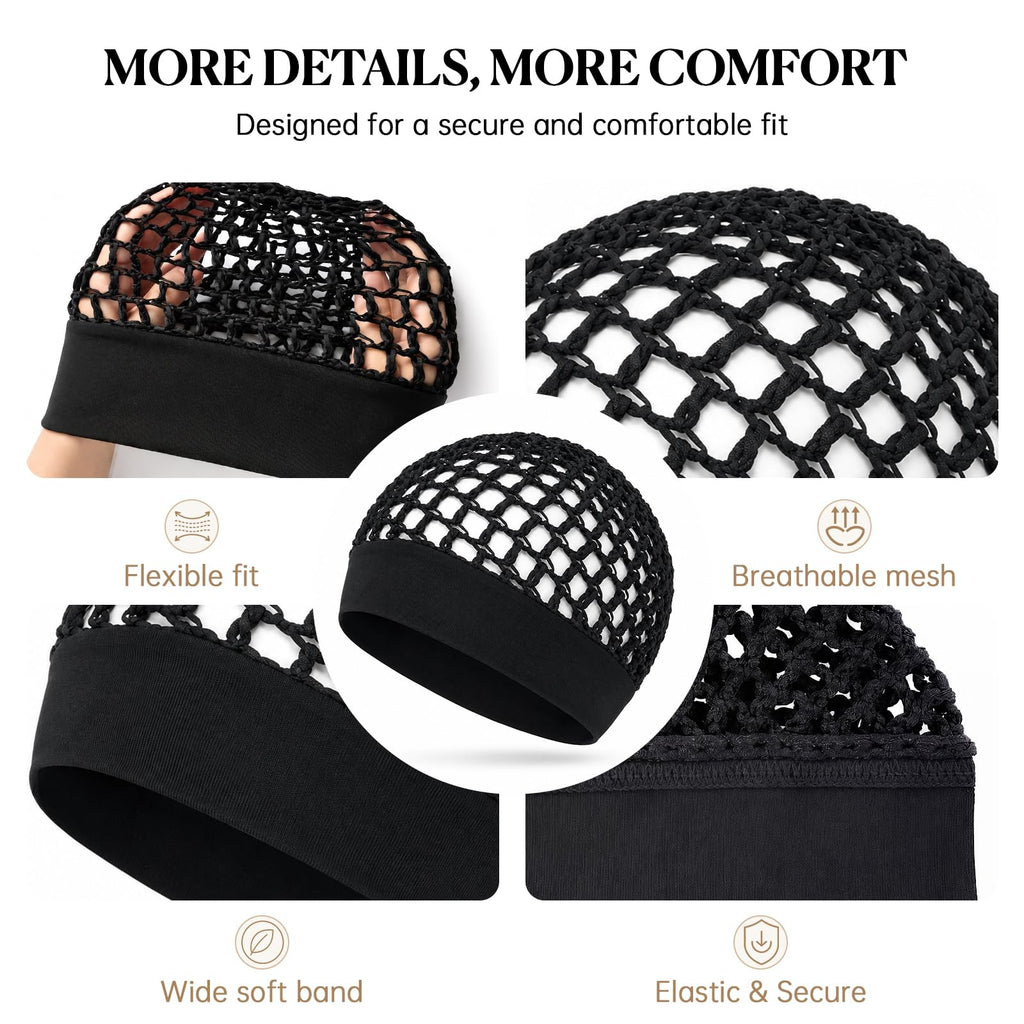 2-Pack Breathable Crochet Hair Nets for Sleeping with Ultra-Wide Soft Band