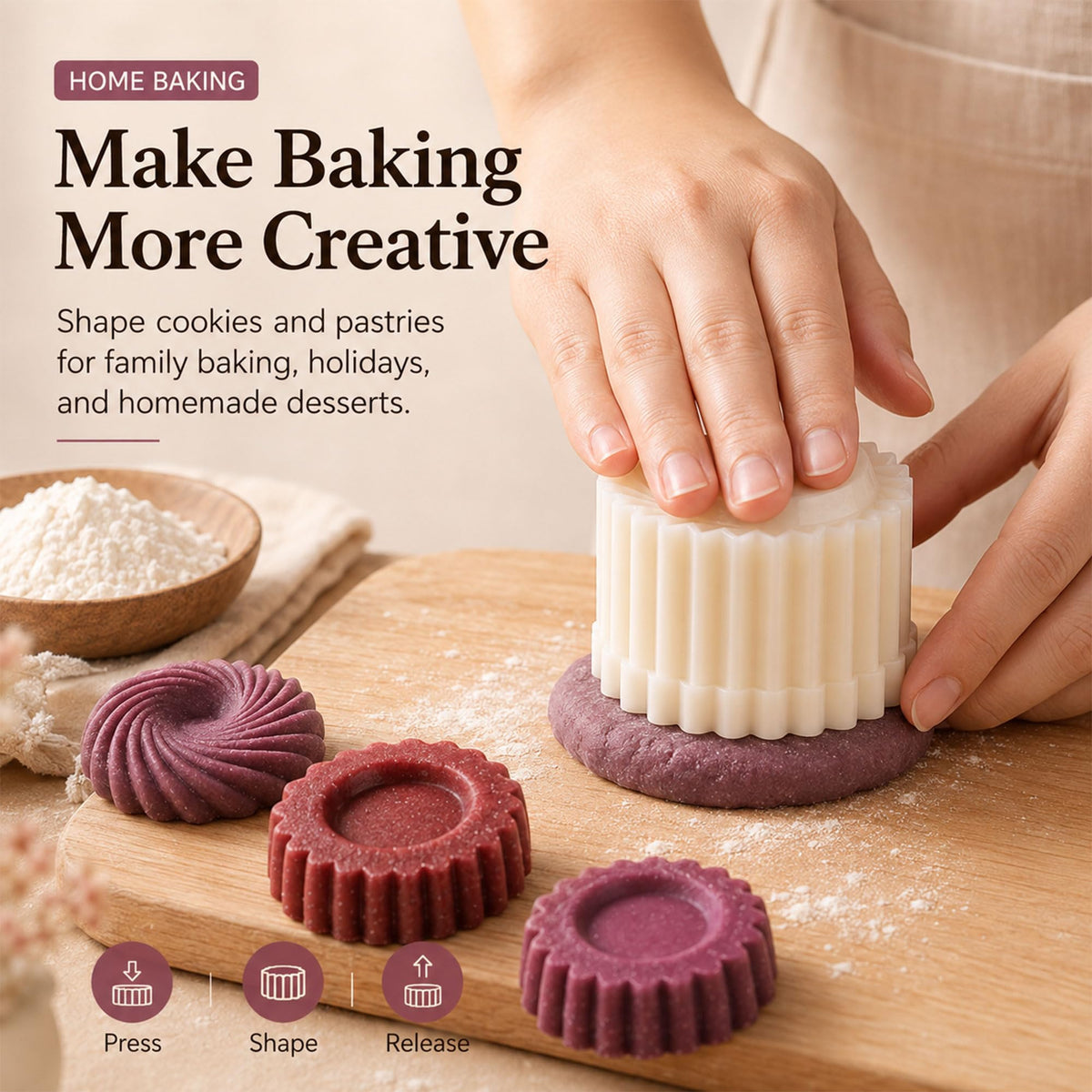6-Piece Dual-Pattern Cookie & Mooncake Press Set