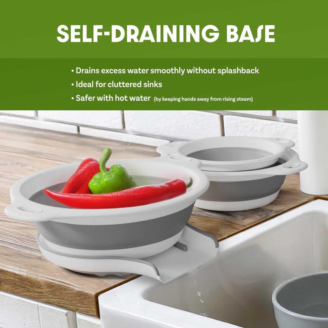 4-Piece Collapsible Colander Set with Self-Draining Tray