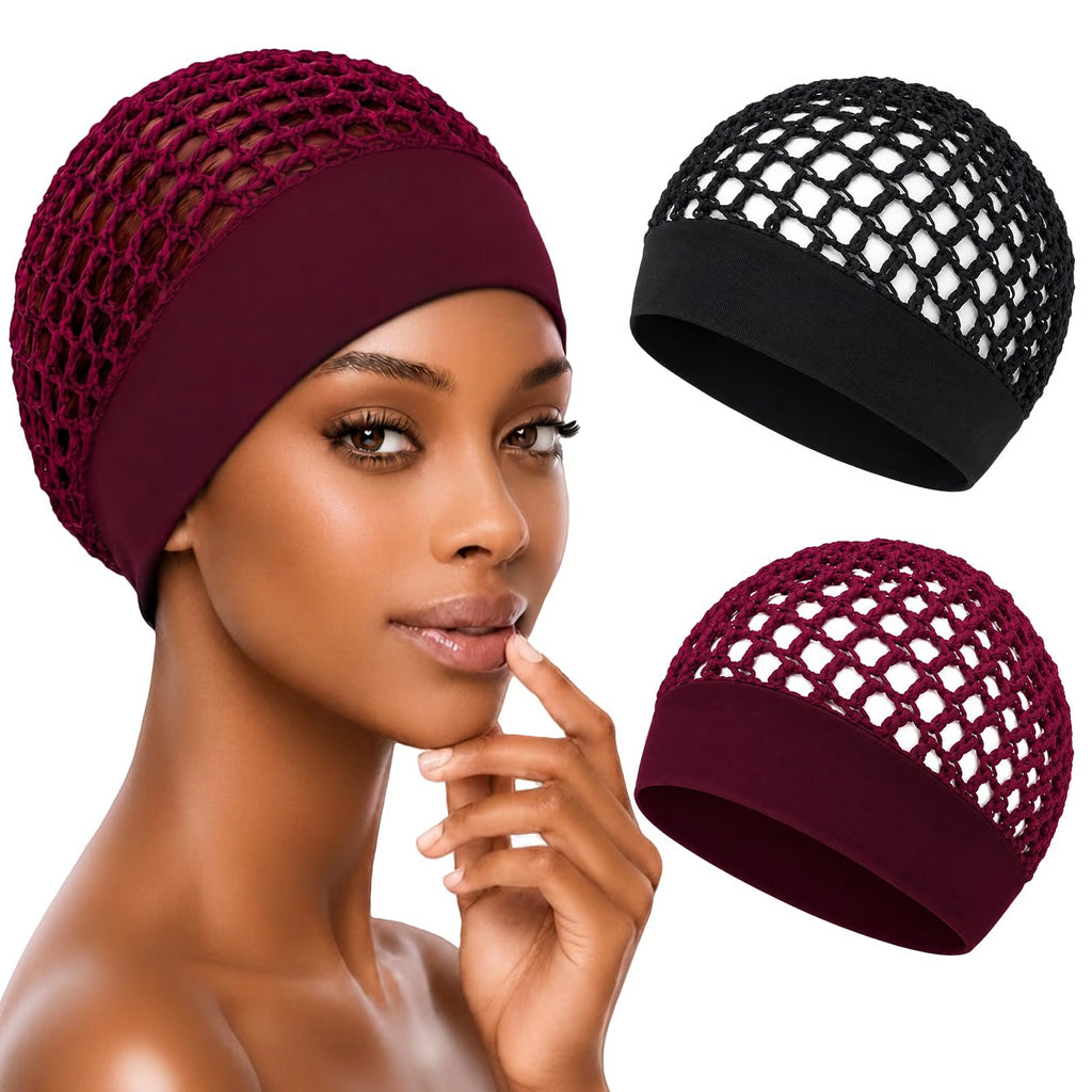 2-Pack Breathable Crochet Hair Nets for Sleeping with Ultra-Wide Soft Band