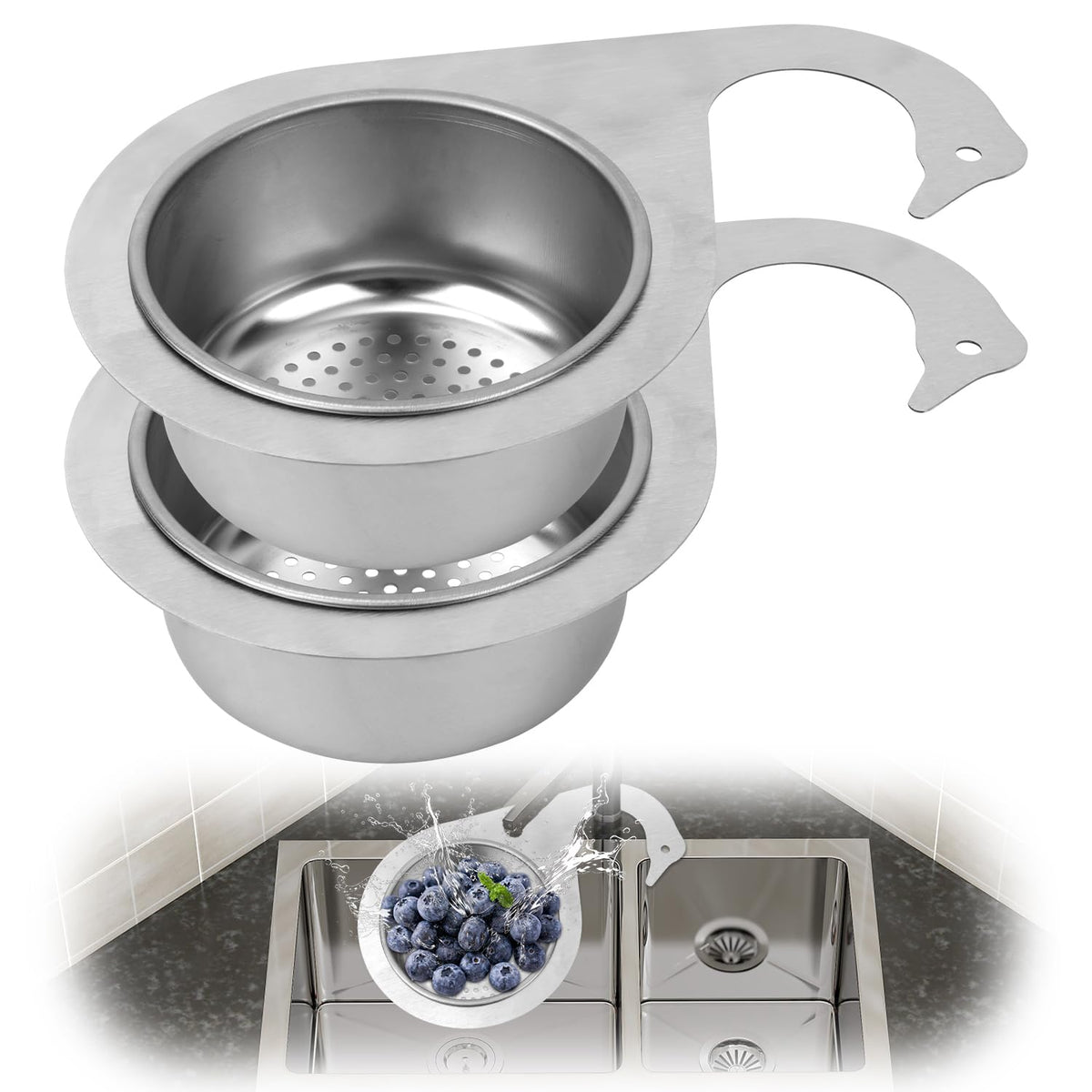 2-Piece Stainless Steel Faucet-Hanging Sink Strainer Baskets