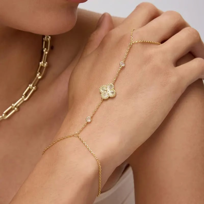 Four Leaf Clover Gold Hand Chain Bracelet