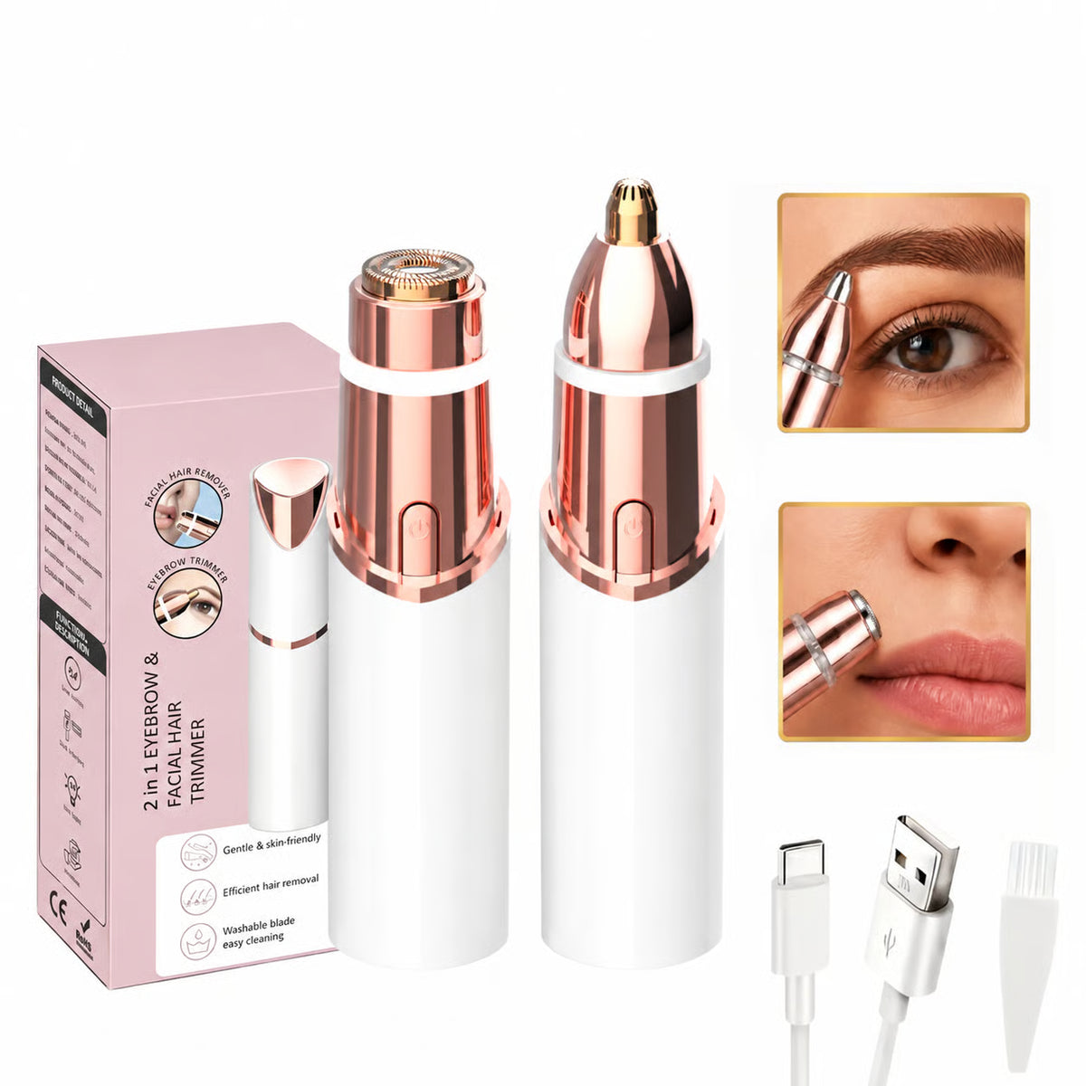 2-in-1 Rechargeable Eyebrow & Facial Hair Trimmer
