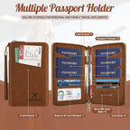 RFID-Blocking Family Passport Wallet with Zipper & Wrist Strap