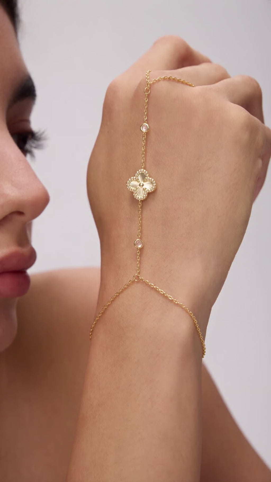Four Leaf Clover Gold Hand Chain Bracelet