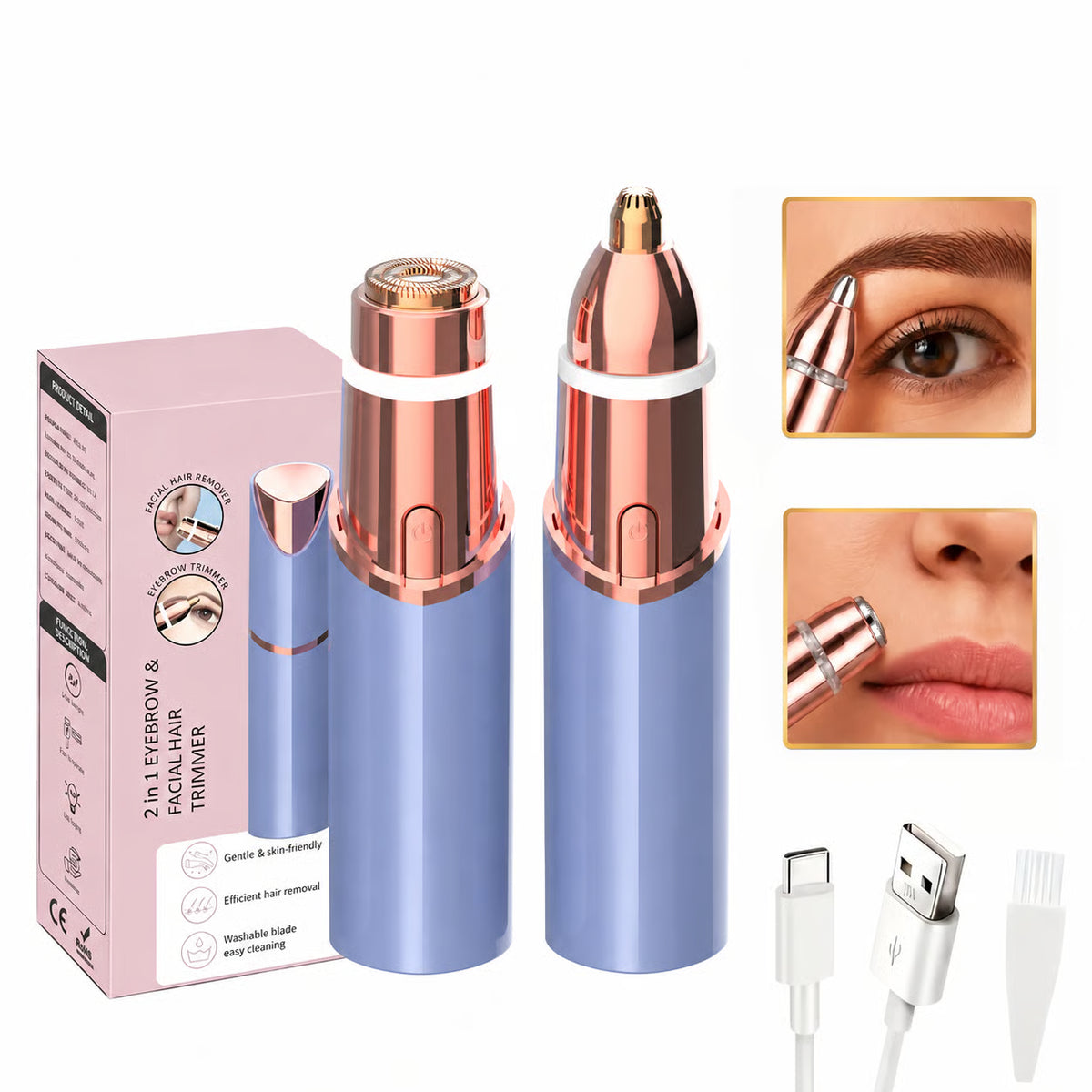 2-in-1 Rechargeable Eyebrow & Facial Hair Trimmer